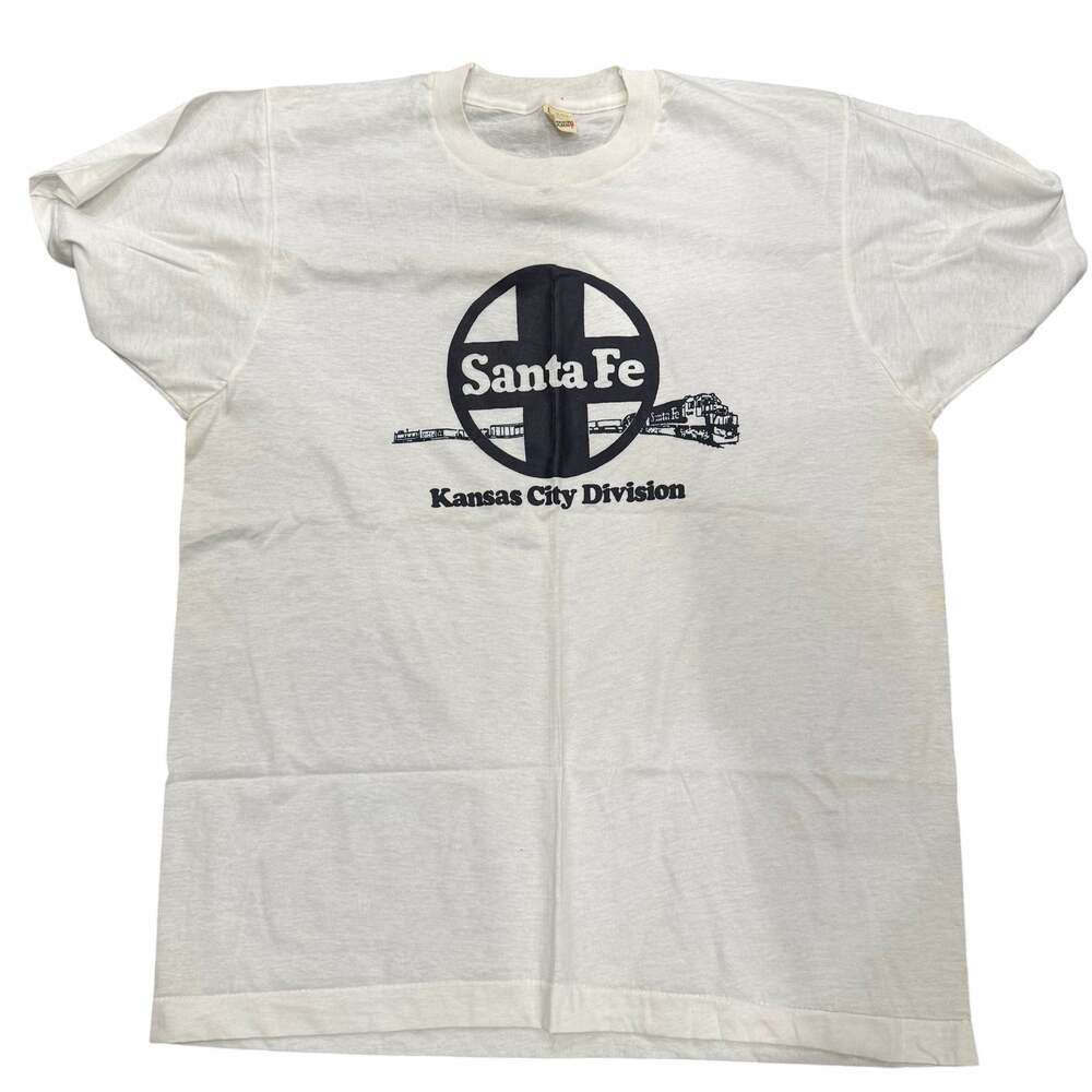 VTG 80s? Santa Fe Railroad Kansas City Division Shirt Sz L White BNSF Railway